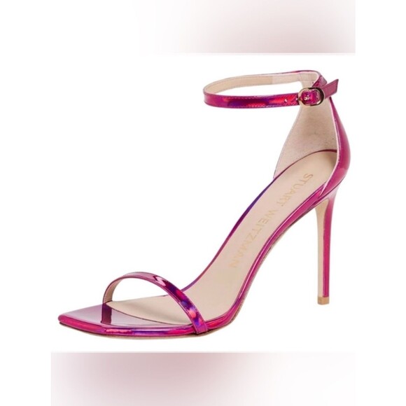 Stuart Weitzman Shoes - Stuart Weitzman Nudistcurve 100 Metallic Pink Stiletto Square Toe Sandals Sz 7B